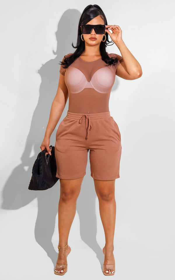 See Through You Mesh Bodysuit Mocha