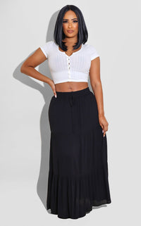 Sunburst Tiered Maxi Skirt Black