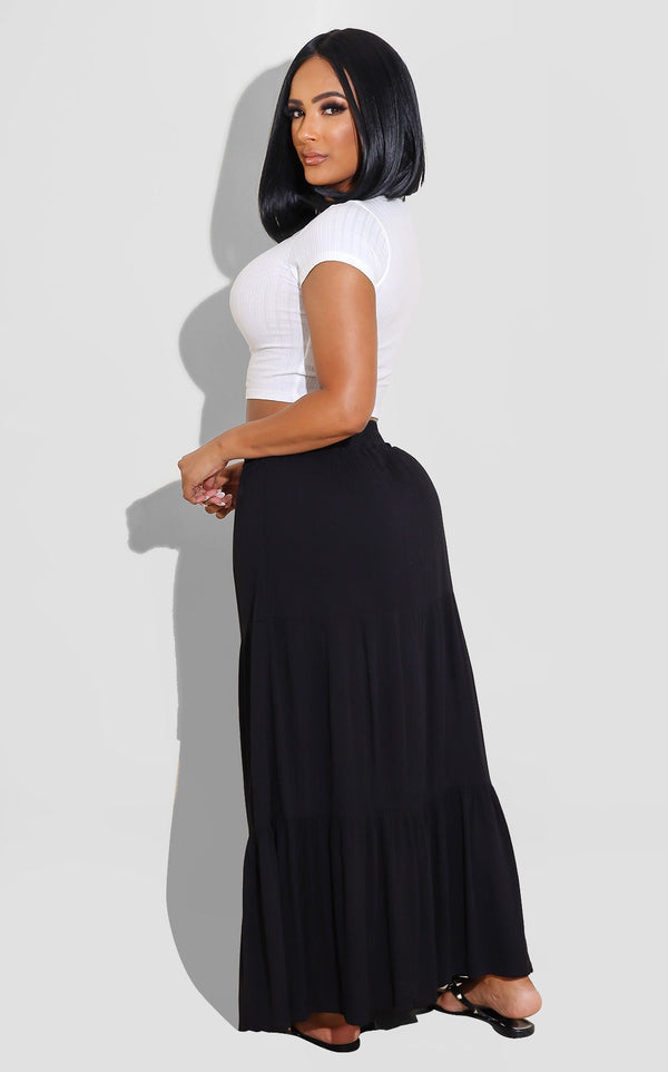 Sunburst Tiered Maxi Skirt Black