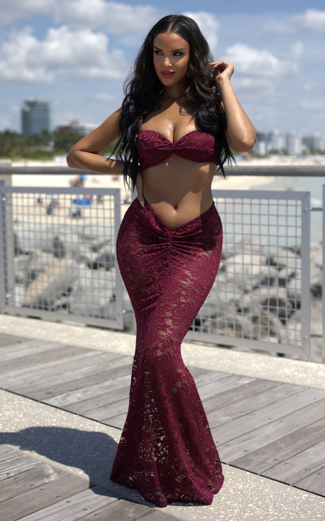 Lace Paradise Skirt Set Burgundy