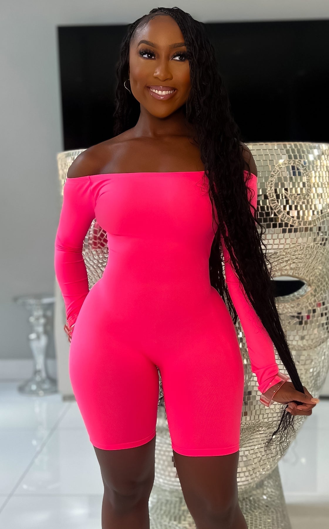 Tune Into You Romper Hot Pink