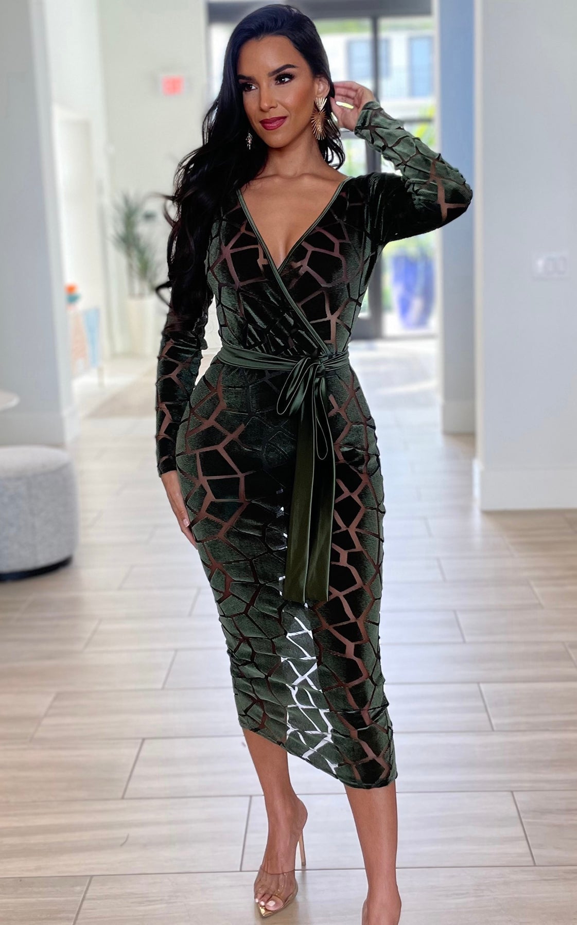 Glass Midi Dress Forest Green