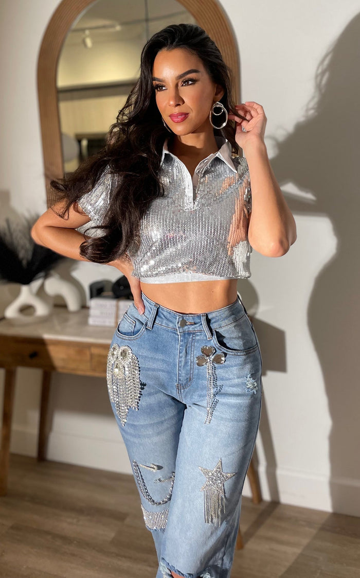 Disco Crop Top Silver