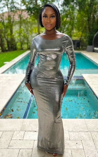 Metallic Brush Venus Gown Silver