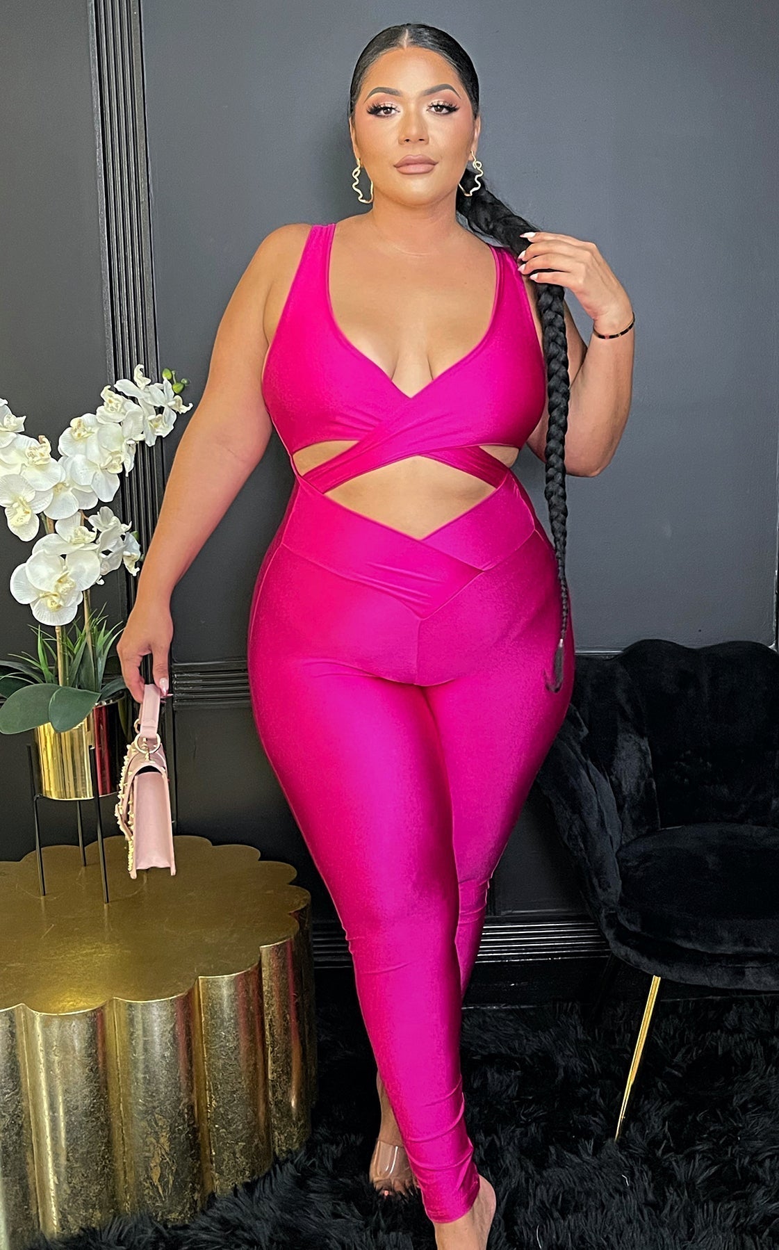 Cross My Mind Jumpsuit Hot Pink