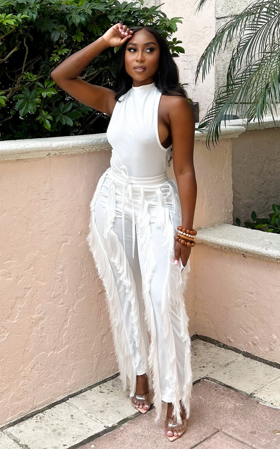 Summer Fringe Pant Set White