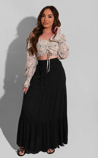 Sunburst Tiered Maxi Skirt Black