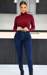 Winter Ribbed Turtle Neck Top Burgundy