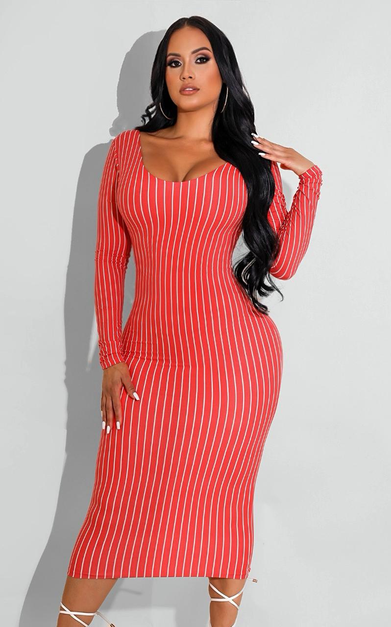 Just Right Striped Midi Dress