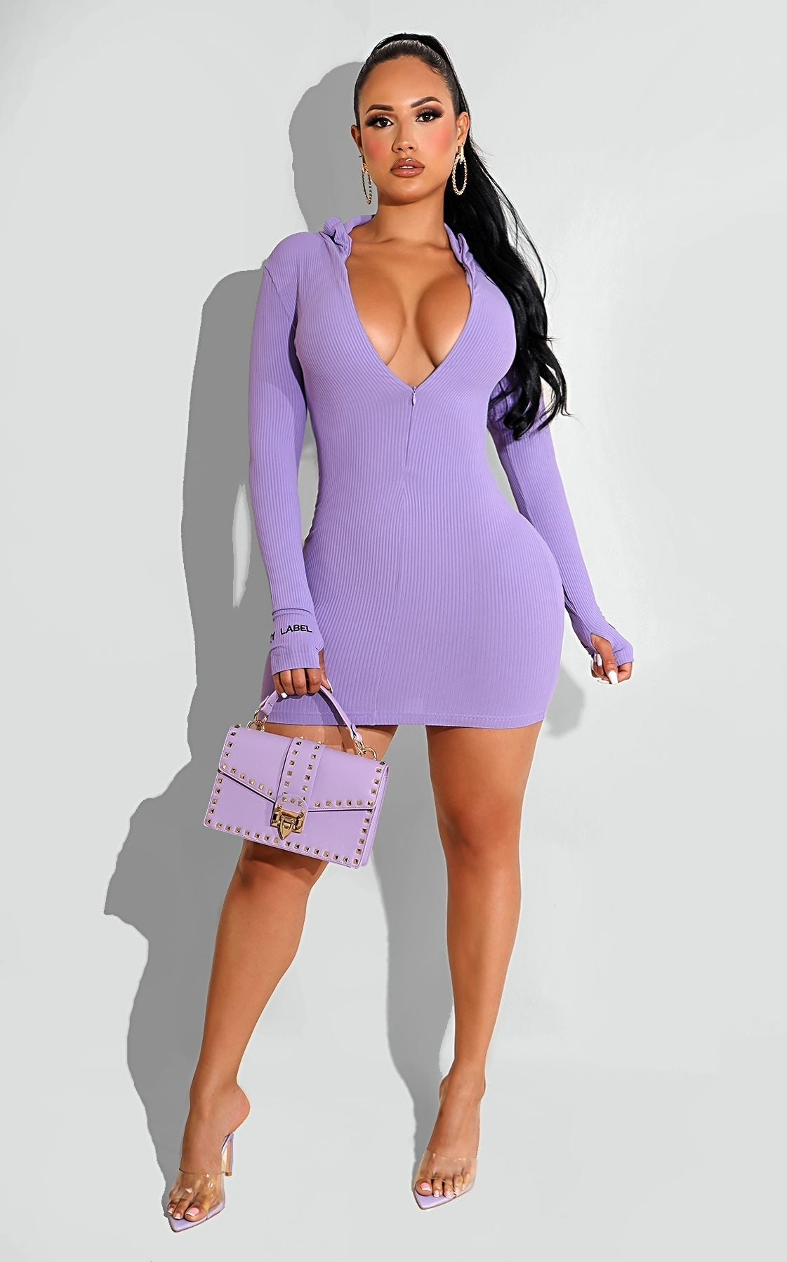 Lucky Ribbed Mini Dress Lavender