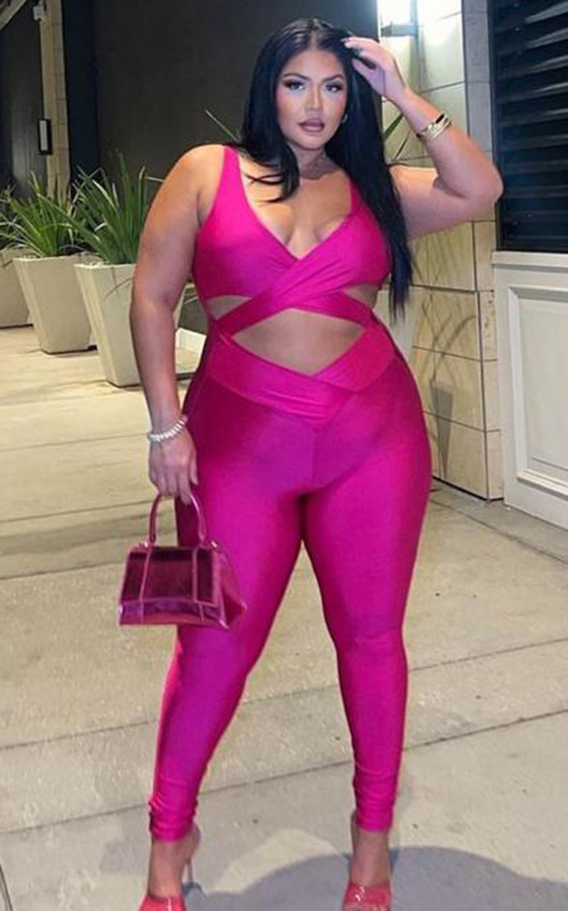 Cross My Mind Jumpsuit Hot Pink