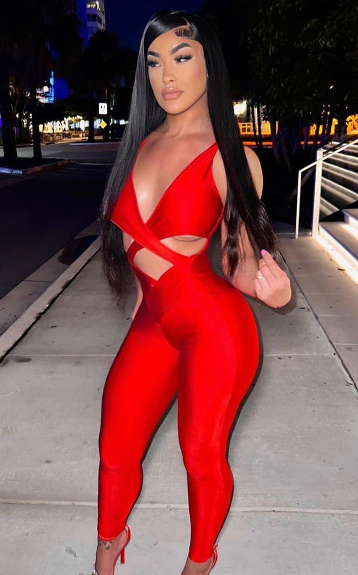 Cross My Mind Jumpsuit Red