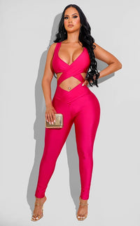 Cross My Mind Jumpsuit Hot Pink