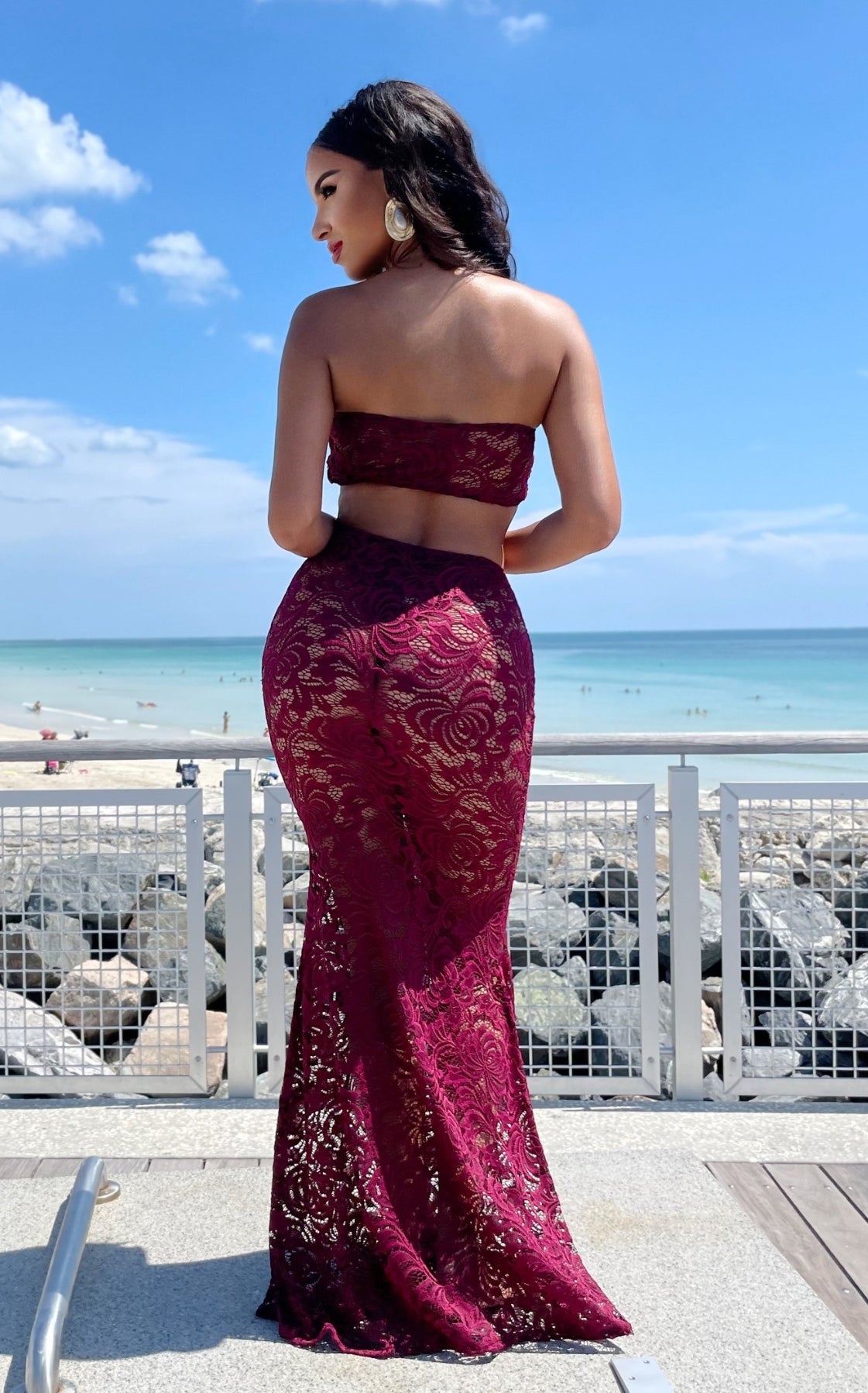 Lace Paradise Skirt Set Burgundy